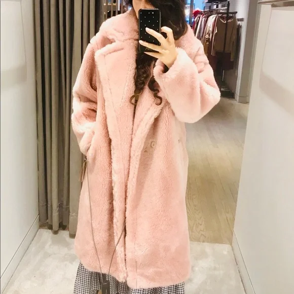 Yves Salomon Pink Teddy Coat